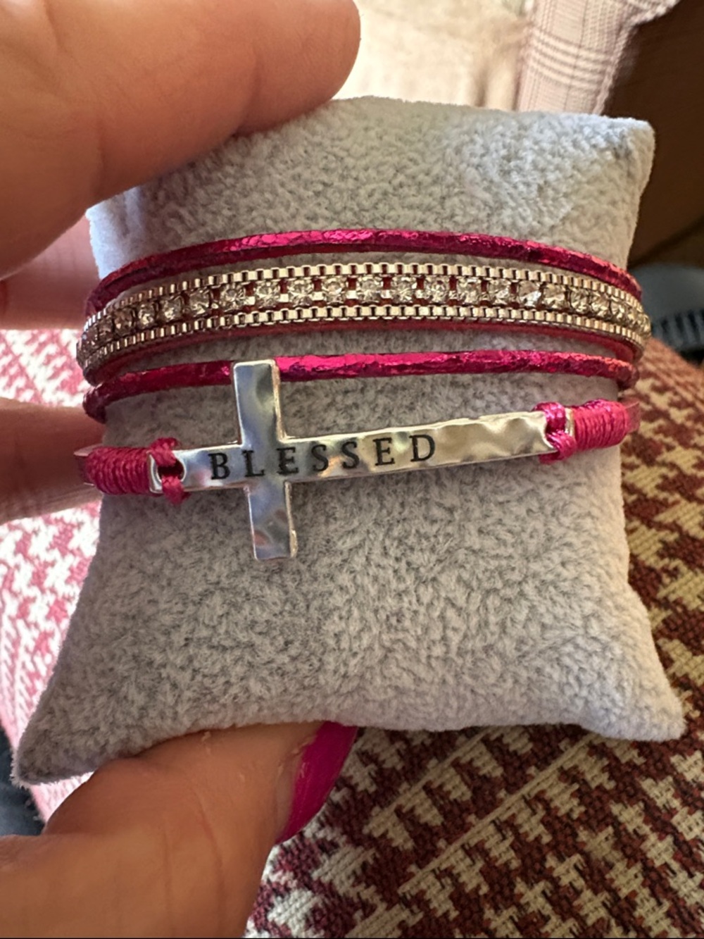 Blessed Pink Wrap Bracelet with Cross Accent